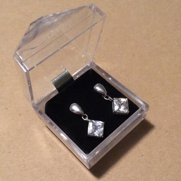 Square cut Rhinestone Drop Earrings - Picture 2 of 9